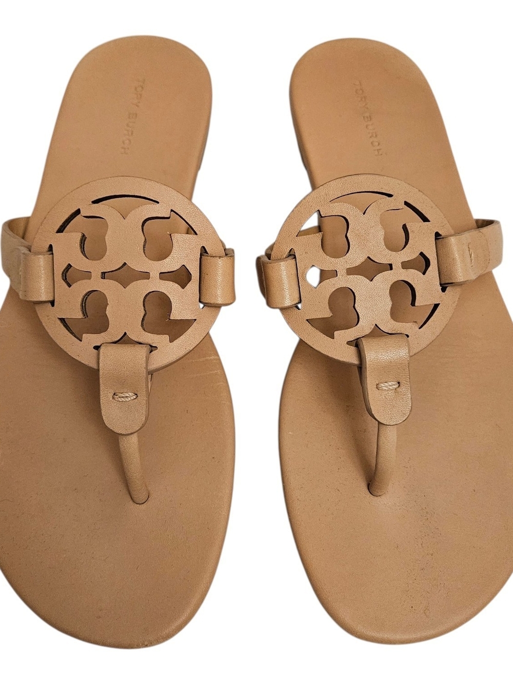 Tory Burch Tan Miller Leather Thong Flat Sandals Womens 8 M Beach Vacay Designer